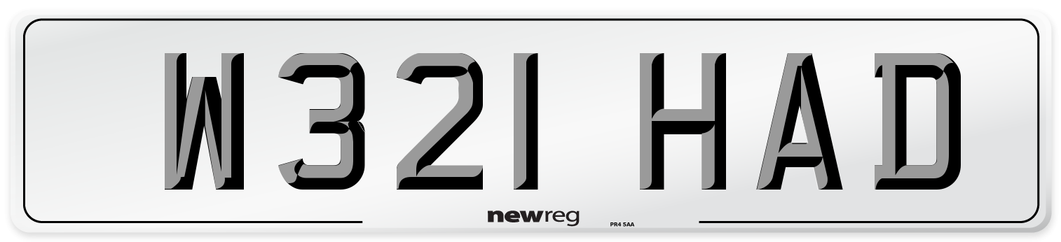 W321 HAD Number Plate from New Reg